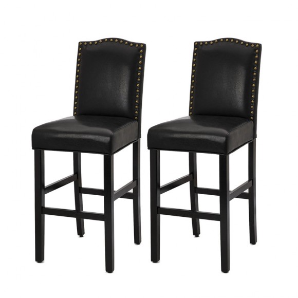 Glitzhome 45.00"H Black Leatherette High-Back Barchair with Studded Decoration, Set of 2