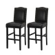 Glitzhome 45.00"H Black Leatherette High-Back Barchair with Studded Decoration, Set of 2