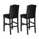 Glitzhome 45.00"H Black Leatherette High-Back Barchair with Studded Decoration, Set of 2