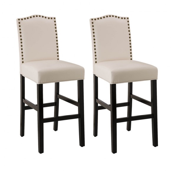 Glitzhome 45"H Cream White Leatherette High-Back Barchair with Studded Decoration, Set of 2