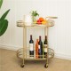 Glitzhome 30.75"H 2-Tier Gold Deluxe Metal Oval Mirrored Bar Cart