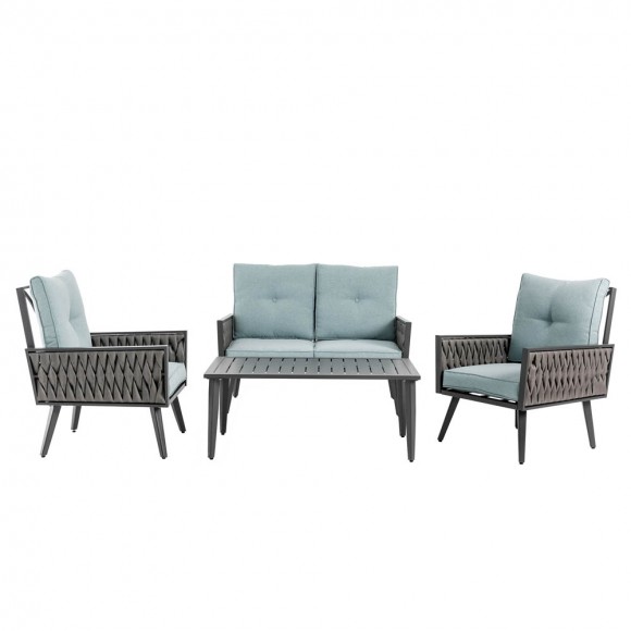 Glitzhome 4 Piece Outdoor Patio All-Weather Wicker Sectional