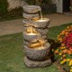 Glitzhome 32.28"H 4 Tiers Polyresin Waterfall Outdoor Fountain With Pump and LED Lights