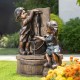 Glitzhome 25.5"H Polyresin Boy and Girl Sculptural Outdoor Fountain With Pump and LED Lights