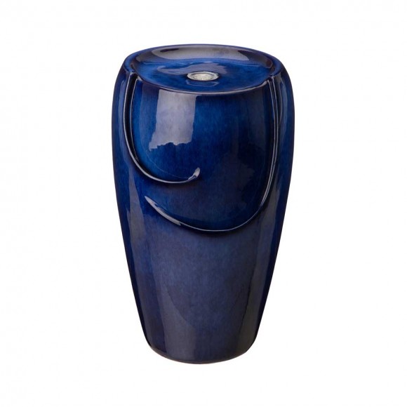 Glitzhome 20.5"H Cobalt Blue Ceramic Pot Fountain with Pump and LED Light