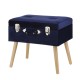 Glitzhome 19.70"L Navy Blue Velvet Upholstered Storage Stool with Natural Solid Rubberwood Legs