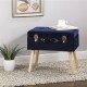 Glitzhome 19.70"L Navy Blue Velvet Upholstered Storage Stool with Natural Solid Rubberwood Legs