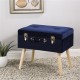 Glitzhome 19.70"L Navy Blue Velvet Upholstered Storage Stool with Natural Solid Rubberwood Legs