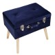 Glitzhome 19.70"L Navy Blue Velvet Upholstered Storage Stool with Natural Solid Rubberwood Legs