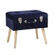 Glitzhome 19.70"L Navy Blue Velvet Upholstered Storage Stool with Natural Solid Rubberwood Legs