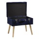 Glitzhome 19.70"L Navy Blue Velvet Upholstered Storage Stool with Natural Solid Rubberwood Legs