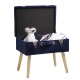 Glitzhome 19.70"L Navy Blue Velvet Upholstered Storage Stool with Natural Solid Rubberwood Legs