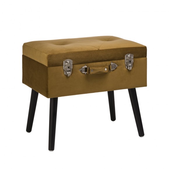 Glitzhome 19.70"L Glod Velvet Upholstered Storage Stool with Black Solid Rubberwood Legs