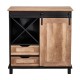 Glitzhome 32.30"H Modern Industrial Black Wine Cabinet with Natural Top and Sliding Door