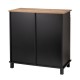 Glitzhome 32.30"H Modern Industrial Black Wine Cabinet with Natural Top and Sliding Door
