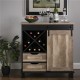 Glitzhome 32.30"H Modern Industrial Black Wine Cabinet with Natural Top and Sliding Door