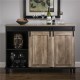 Glitzhome 47.20"L Modern Industrial Black Storage Cabinet with Natural Top and Sliding Doors