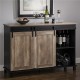 Glitzhome 47.20"L Modern Industrial Black Storage Cabinet with Natural Top and Sliding Doors