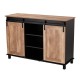 Glitzhome 47.20"L Modern Industrial Black Storage Cabinet with Natural Top and Sliding Doors