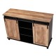 Glitzhome 47.20"L Modern Industrial Black Storage Cabinet with Natural Top and Sliding Doors