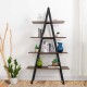 Glitzhome 64.57"H Brown Metal/Wooden 4-Tier Bookcases and Ladder Shelf