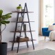 Glitzhome 64.57"H Brown Metal/Wooden 4-Tier Bookcases and Ladder Shelf