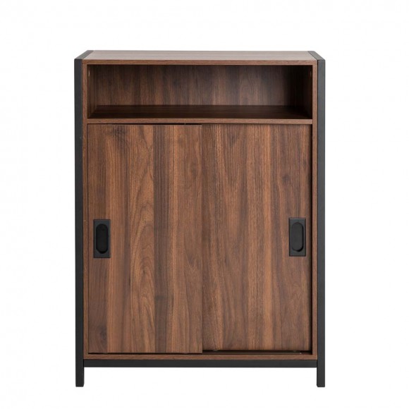 Glitzhome 31.82"H Wooden/Metal Floor Cabinet with Double Sliding Doors