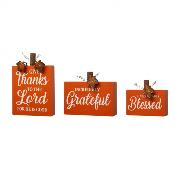 Glitzhome 3PK Fall Wooden Pumpkin Table Decor Set