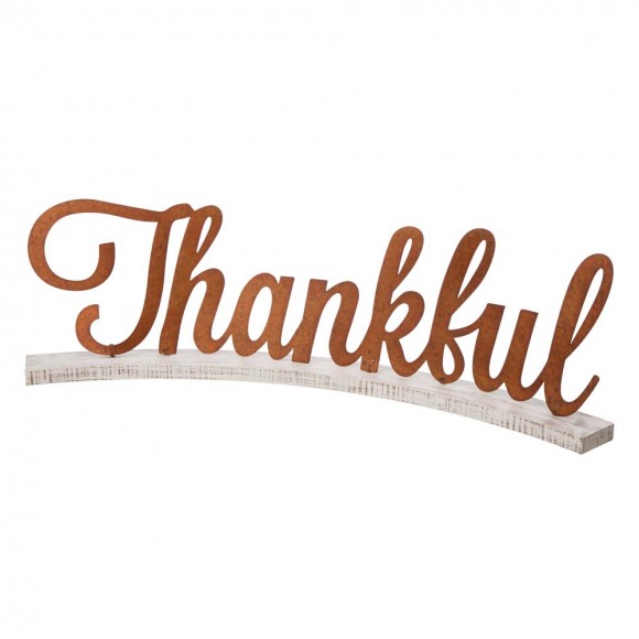 Glitzhome 30"L Fall Wooden/Metal Thankful Decor