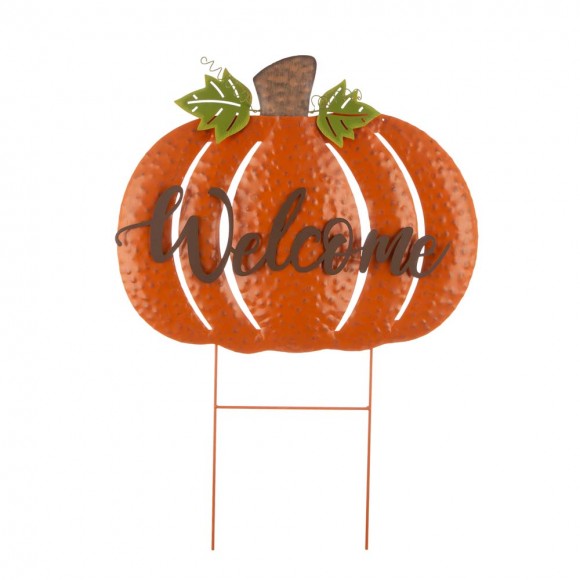 Glitzhome 29.72"H Fall Metal Pumpkin Yard Stake/Standing/Hanging Sign