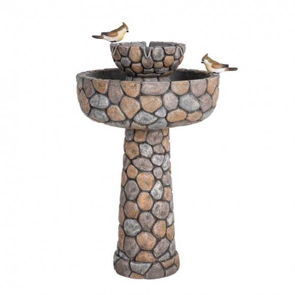 Glitzhome 24.41"H Outdoor 2 Tierd Stone-Like Birdbath Fountain