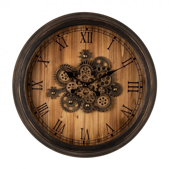 Glitzhome 27.76"D Vintage Industrial Oversized Wooden/Metal Wall Clock with Moving Gears