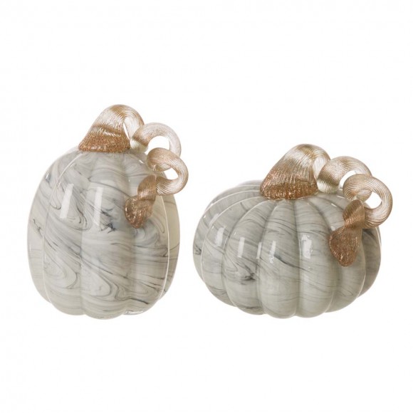 Glitzhome S/2 Hand Blown Gray Marbleized Glass Pumpkin Decor