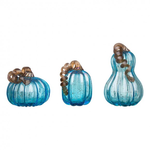 Glitzhome S/3 Blue Glass Pumpkin