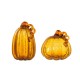 Glitzhome S/2 Hand Blown Amber Crackle Glass Pumpkin Decor