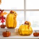 Glitzhome S/2 Hand Blown Amber Crackle Glass Pumpkin Decor