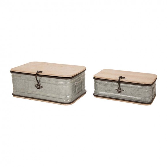 Glitzhome S/2 Galvanized Wood Storage Chests