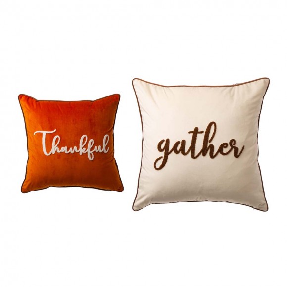 Glitzhome Set of 2 Velvet Pillow Cover with Word