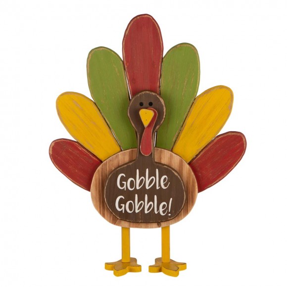 Glitzhome 24.33"H Thanksgiving Wooden Turkey Standing Decor (KD)