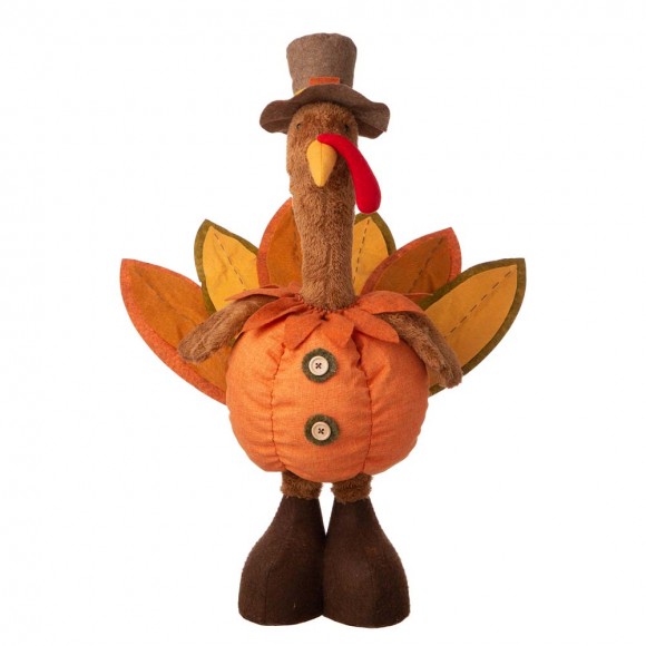 Glitzhome Fabric Turkey Standing Decor With Telescoping Legs and LED Lights