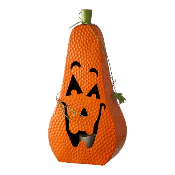 Glitzhome 23.62"H Halloween Metal Jack-O-Lantern with LED Pillar