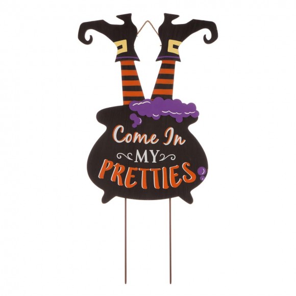 Glitzhome 32"H Halloween Wooden  Witch Yard Stake or Standing Decor or Hanging Decor (KD, Three Function)