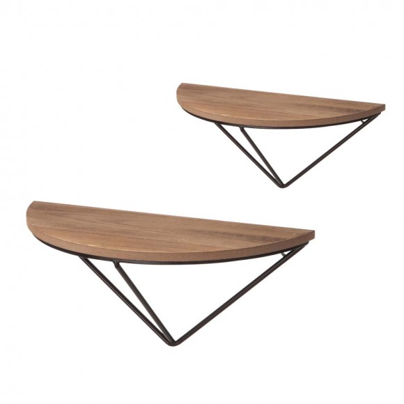 Glitzhome Farmhouse Metal/Wooden Half-round Shaped Wall Shelves, Set of 2