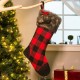 Glitzhome 21"L Fur Black/Red Buffalo Plaid Stocking