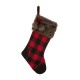 Glitzhome 21"L Fur Black/Red Buffalo Plaid Stocking