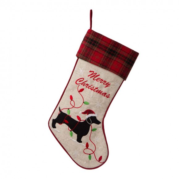 Glitzhome Fabric Christmas Stocking - Dachshund