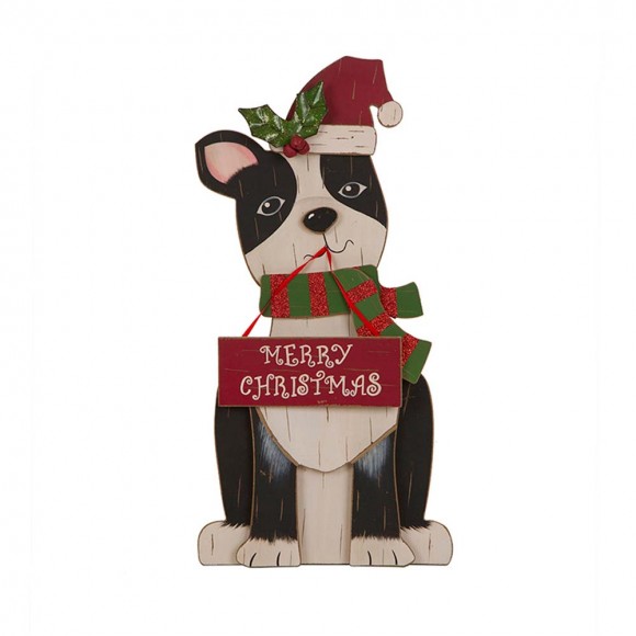 Glitzhome 16.00"H Wooden Christmas Dog Figurines Decor