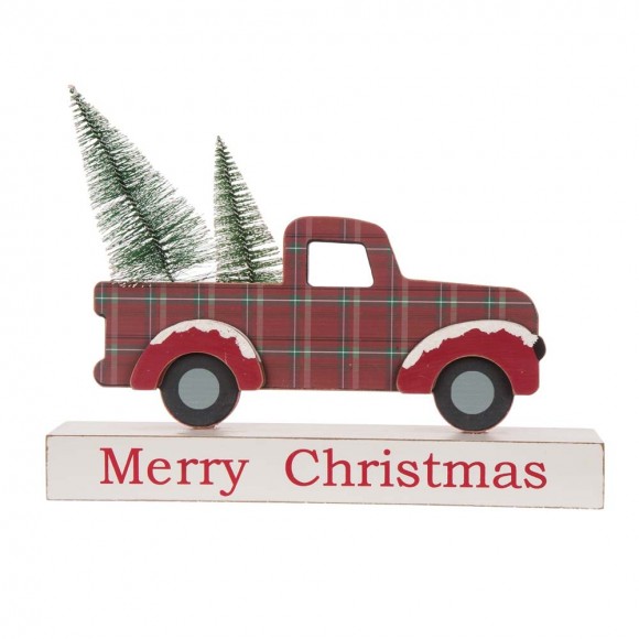 Glitzhome 12.81"L Wooden/Metal Red Truck Table Decor