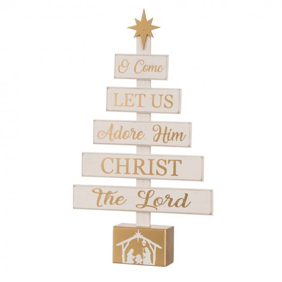 Glitzhome 17.83"H  Wooden Nativity Table Tree Decor