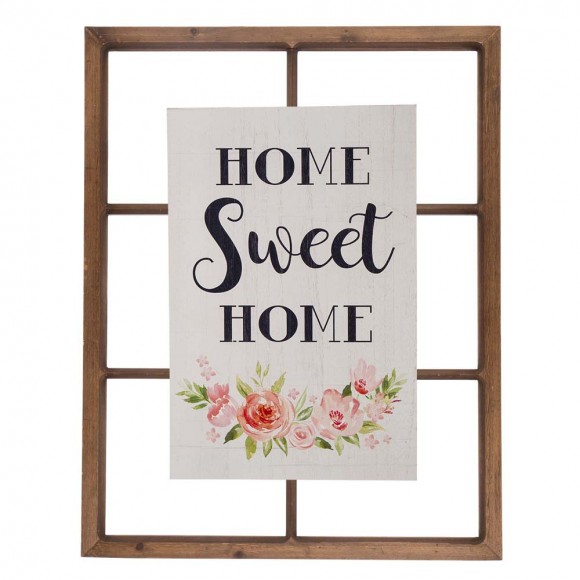 Glitzhome 28"H Wooden Window Frame with Wooden "HOME SWEET HOME" Word Sign Wall Décor